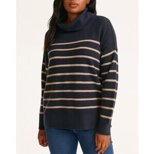 Vince Long Sleeve Striped Turtleneck Pullover Sweater Blue Tan Large